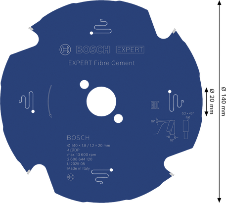 Bosch EXPERT 섬유 시멘트 원형 톱날, 140mm.